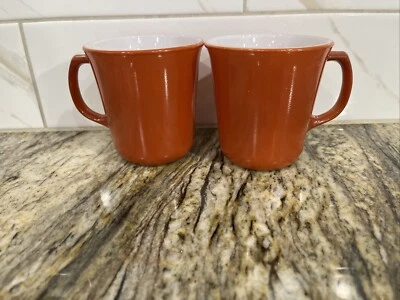 Corning Burnt Orange Coffee Tea Cups Mugs Set of 2 Pyrex Vintage - image 1 of 4