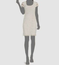 $265 Lauren Ralph Lauren Women's White Scoop Neck Laced Mini Dress Size 12