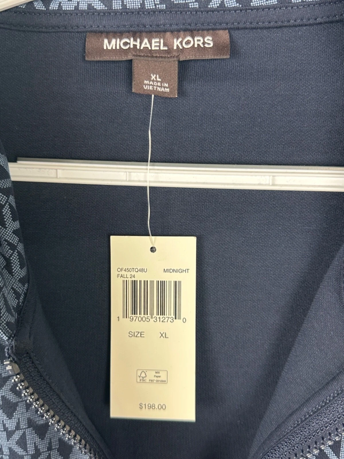 Felpa giacca Michael Kors uomo blu notte firma logo zip XL NUOVA CON ETICHETTE $198