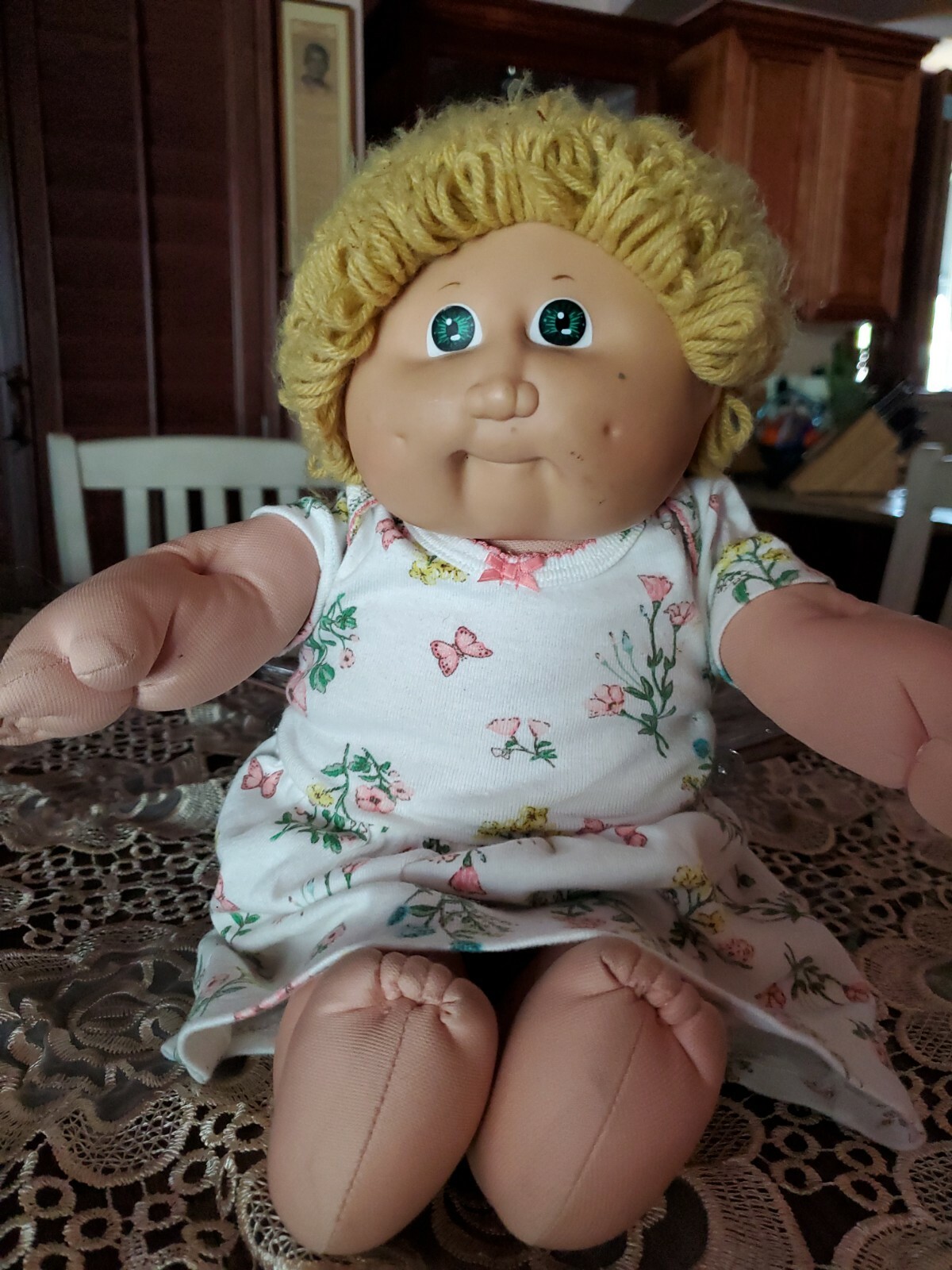 Cabbage Patch Kid Doll Green Eyes Blonde Curly Hair Dimples | eBay