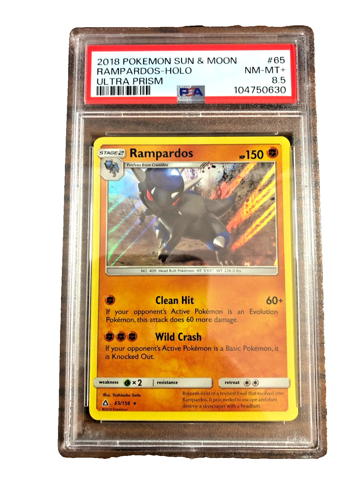 Rampardos Holo Rare #65 - PSA NM-MT+ 8.5 - 2018 SM Ultra Prism - Pokemon TCG