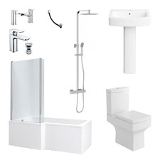 Complete Bathroom Suite Chrome Taps Shower Bath Toilet Basin Pedestal LH/RH