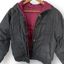 Columbia Reversible Puffer Jacket Girls Youth 14/16 Black Purple Hooded Ski Coat