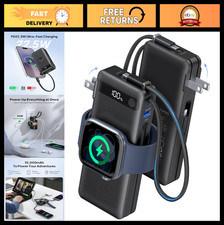 Compact 10000mAh Power Bank with Built-in Cables Wall Plug, 22.5W USB-C Fast C