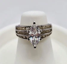 DQCZ Diamonique 925 Sterling Silver Marquise Channel CZ Engagement Ring 3 Rows