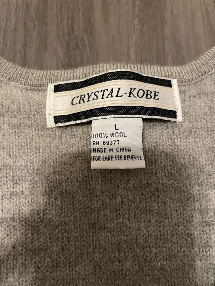 Chaleco de lana Kobe de cristal vintage para mujer talla L cremallera sin mangas gris cuello en V Foto 2 de 4