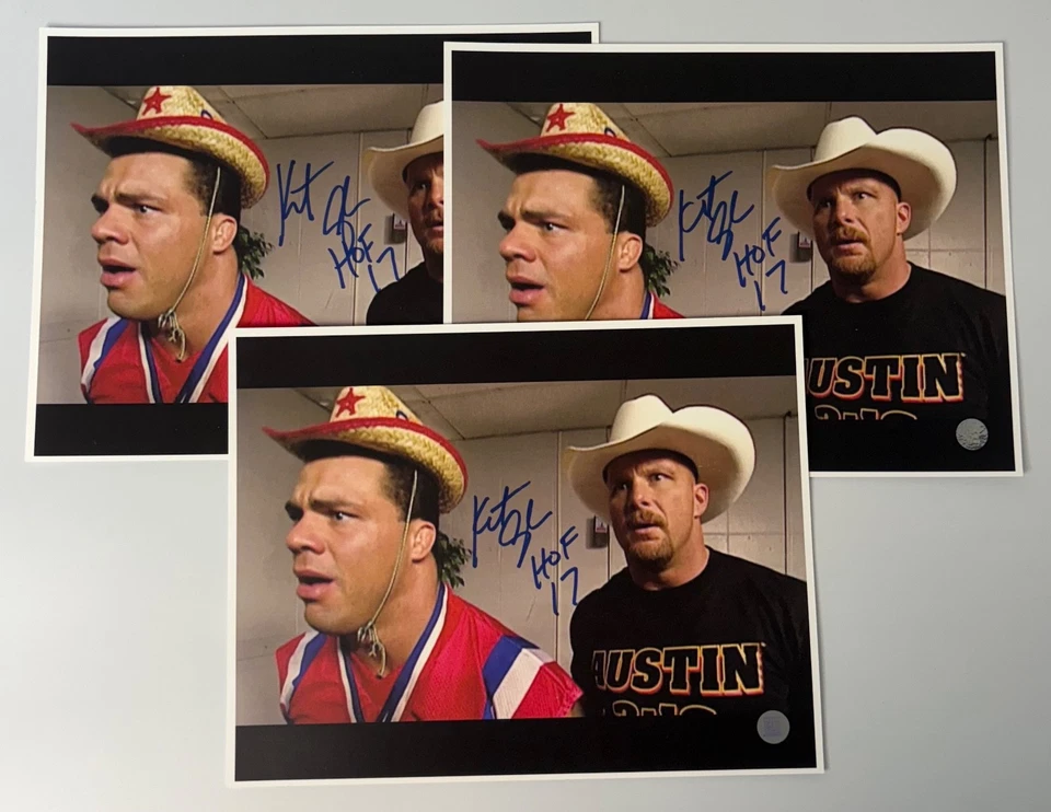Kurt Angle Signed 8.5x11 WWE Pro Wrestling Promo Photo WWF Wrestler Steve Austin - Image 2 of 3