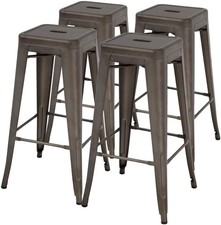 Set of 4 Bronze Stackable 30" Metal Bar Stools for Indoor/Outdoor Use
