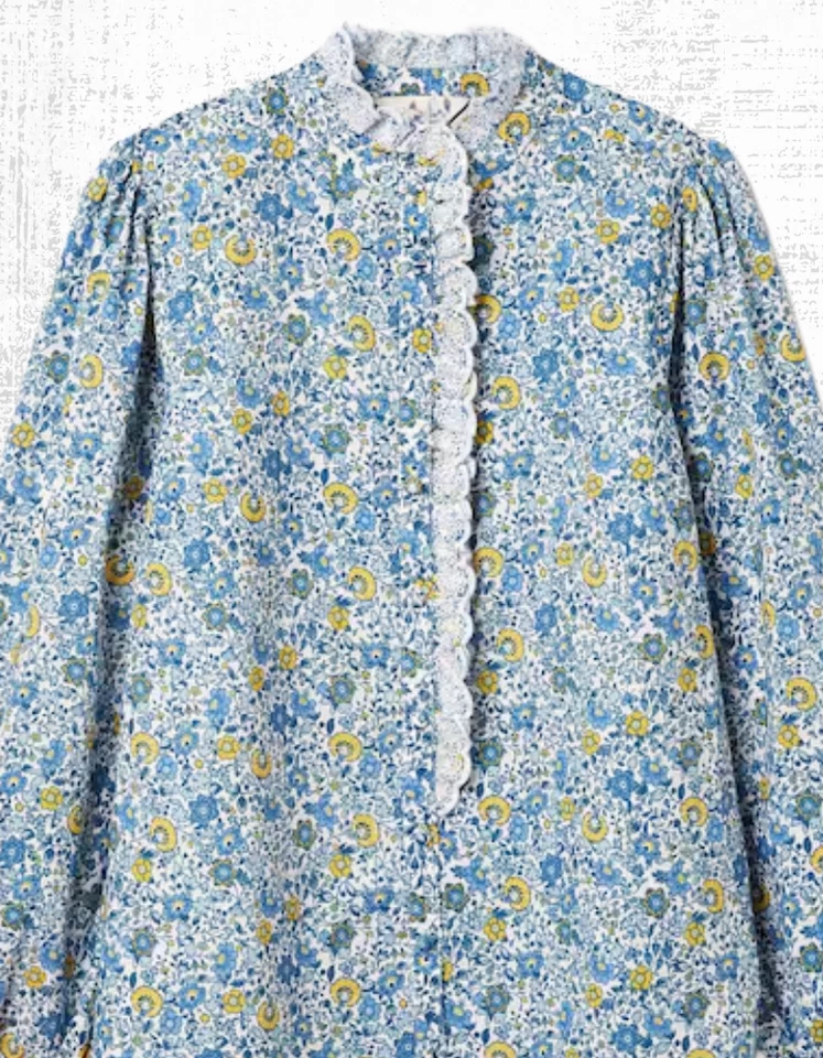 Blusa para mujer Ex Joules manga larga bordada en azul/blanco talla 10 Foto 2 de 4