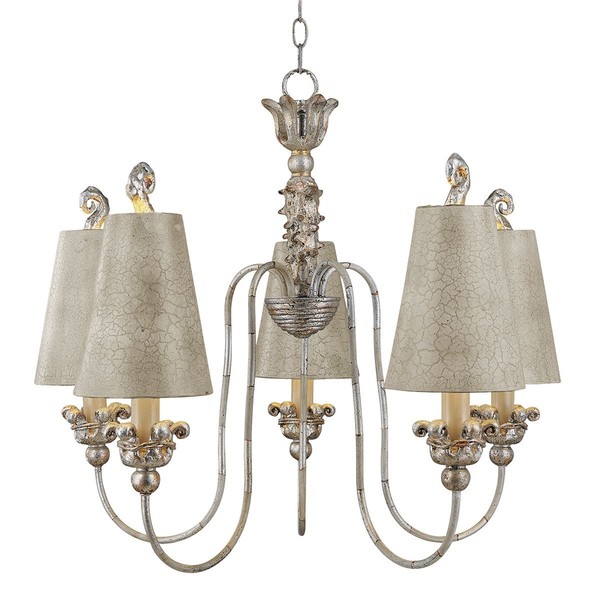 Kronleuchter Stoff Schirm In Silber Gold Ø83Cm 5X E27 Pendelleuchte Esszimmer-image