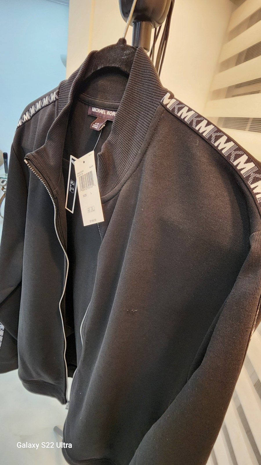 Michael Kors Men's Black Track Jacket Full Zip Logo Tape Size L Zipped Pockets thumbnail 2