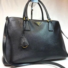 PRADA Galleria N10302 Handbag Tote Bag Saffiano Leather Black Triangle Logo