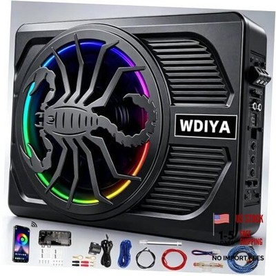 1600W Under Seat Subwoofer | 10'' Slim Car Sub with Built-in Amp, RGB BlackXZWT