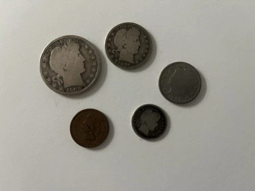 1906-O Silver Half Dollar LOT! 1904 Quarter, 1905 V Cents, 1914 Dime, 1881 Cent!