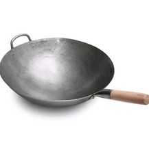 Craft Wok Big 16 Inch Heavy Hand Hammered Carbon Steel Pow with Wooden... 