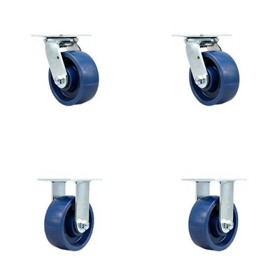 5 Inch Solid Polyurethane Caster Set with Ball Bearings 2 Swivel 2 Rigid SCC