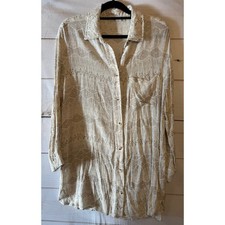 Dress Forum Los Angeles Womens Button Down Long Sleeve Tunic Shirt M Beige