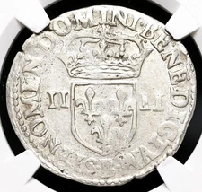 FRANCE. Charles X, Dated 1591-B. Silver 1/4 Ecu, Rouen, NGC AU53