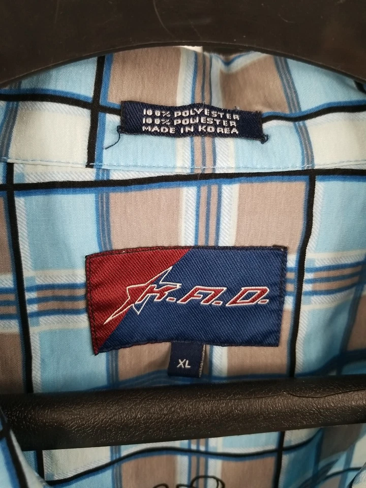 K.A.D. KAD Clothing Co. Mens XL Blue Plaid Short Sleeve Button Up Camp Shirt - Image 4 of 4