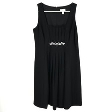 Ann Taylor LOFT Womens Dress 14 Black Sleeveless Pleated Rhinestones Lined Sexy