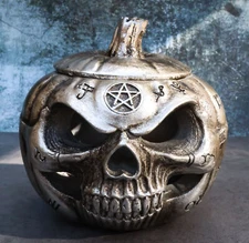 Wicca Pentagram Alchemical Symbols Pumpkin Skull Cauldron Pot Decorative Box