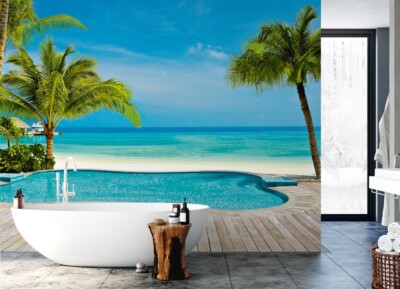 Wallpaper Dream view ''Beach sea & the Pool'' wall mural 366x254 cm bedroom