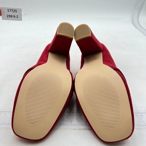 YDN Red Chunky High Heel Square Toe Loafer with Buckle Slip On Suede Office Pump - Picture 7 of 8