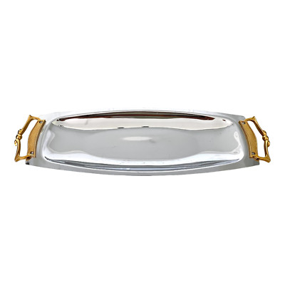 KROMEX MCM Striking Chrome and Brass Serving Tray USA 17.5 X 6 
