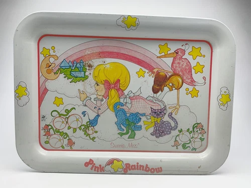 Vintage Sunnie Miss Pink Rainbow Ohio Art Tray 17.5”x12.75”