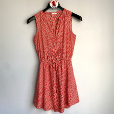 GAP Red Sleeveless Bib Shirt Dress Red Floral Print Size XS Lined Tie Waist Mini