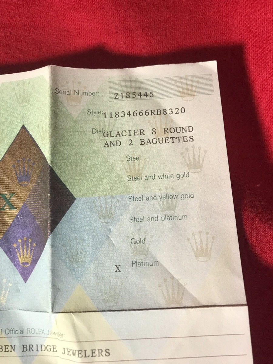 Rolex Certificate Guarantee Warranty For a Z serial Day Date