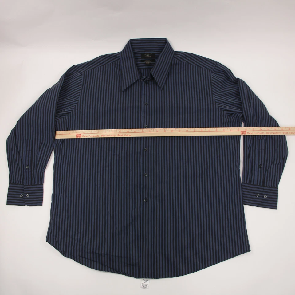 Covington Shirt Adult 17.5 Blue & Black Stripe Modern Fit Button Up Casual Men's - Image 4 of 4