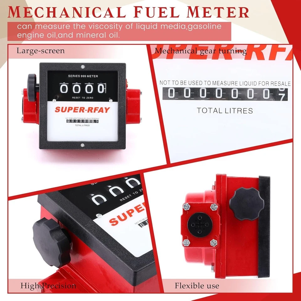 4 DIGIT Fuel Flow Meter 1 Inch 1" Outlet Liter Litre Transfer Pump Measure NEW - Image 4 of 4
