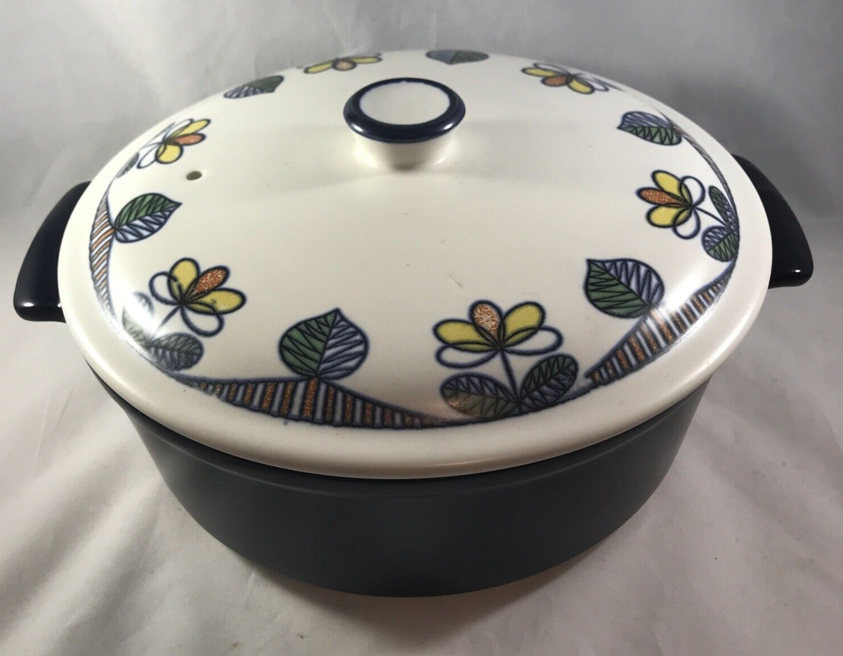 Vintage MCM Flame-Chef Japan Flowers Stoneware quart Casserole Dish with  Lid
