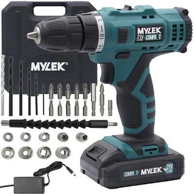 Mylek Cordless Drill 21V Set Electric Screwdriver DIY Li-Ion Combi Driver Kit