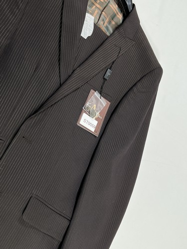Mens Angelo Di Franco Chocolate Micro Stripe Slim Fit Suit 36R 30W NEW - Picture 7 of 7