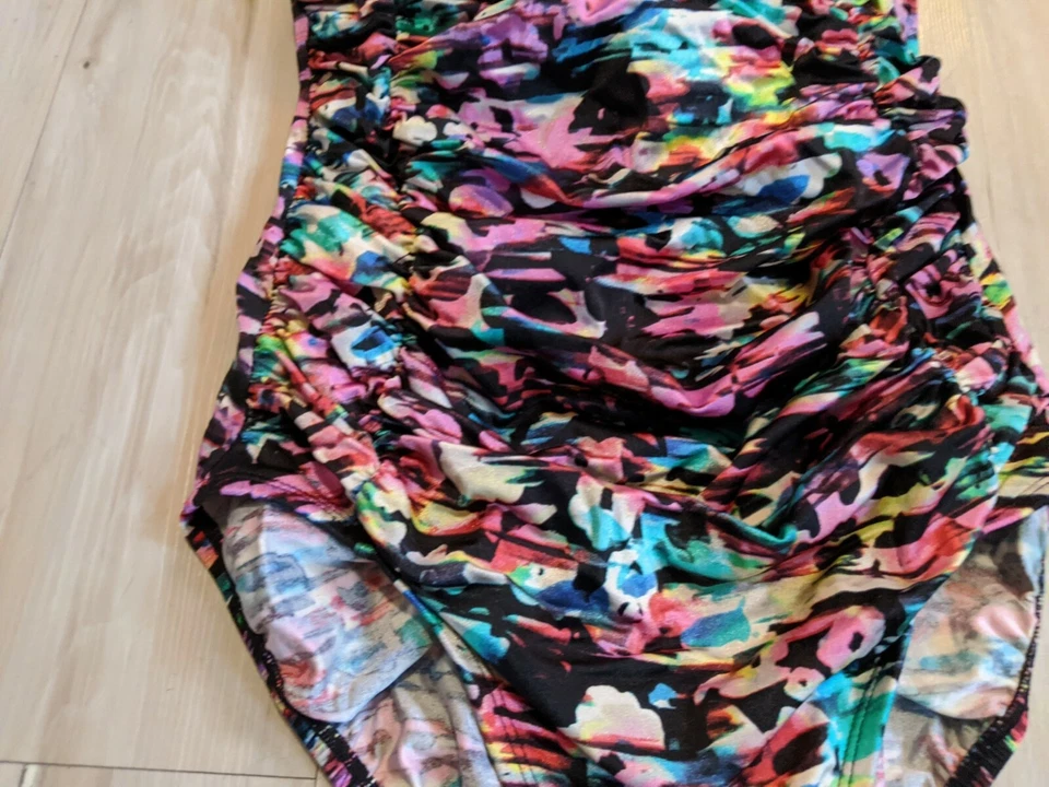 Studio Works sz 10 medium Womens swimsuit striped multi color colorful fun - Image 2 of 4