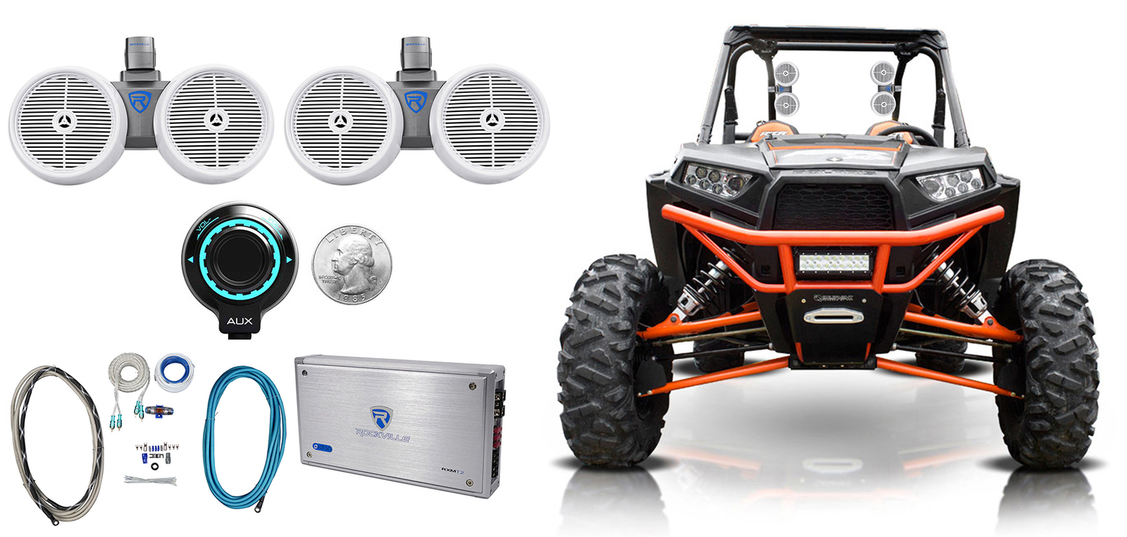 2 Rockville Dual 8 динамиков Усилитель Контроллер для Polaris RZRJeepATVUTV 70590₽