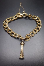 VTG Forstner 12K Gold Filled Charm Bracelet SPACE NEEDLE Seattle WA Safety Chain