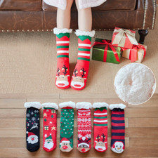 Christmas Women Plush Floor Slipper Sock Fuzzy Cozy Winter Novelty Xmas Stocking