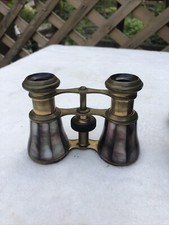 Antique French Mother Of Pearl  Brass Opera Glasses Binoculars With Case