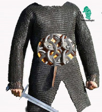 6mm Riveted Chainmail Shirt Full Sleeve Medieval Hauberk Armor LARP SCA Cosplay