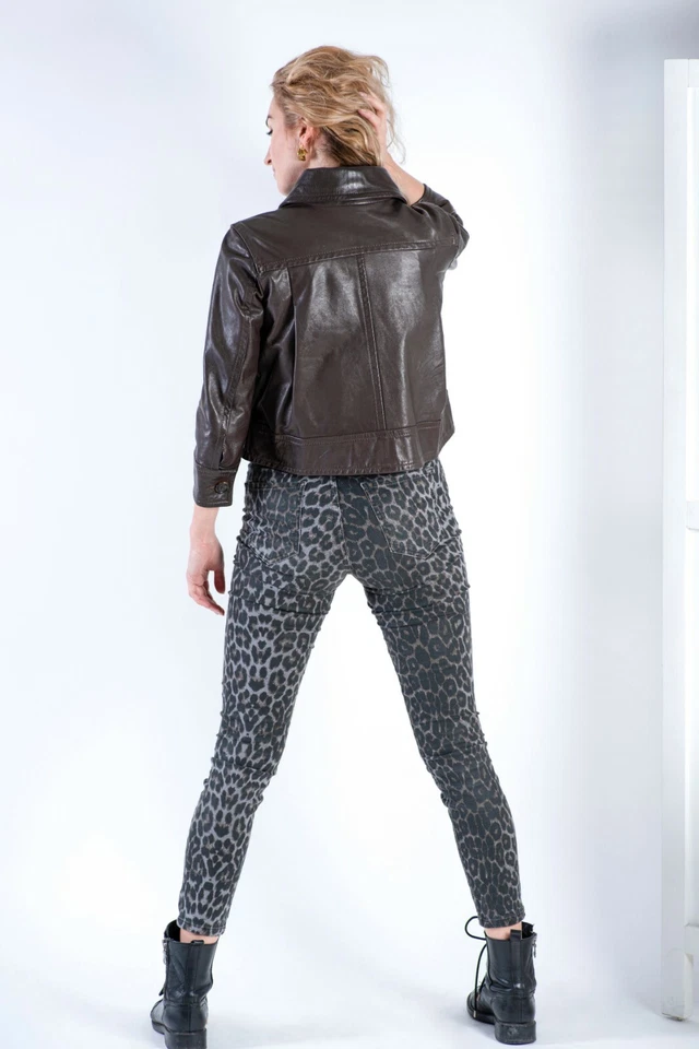 Dsquared2 Women’s Cropped Brown Leather Jacket, Size XS - Image 4 of 4