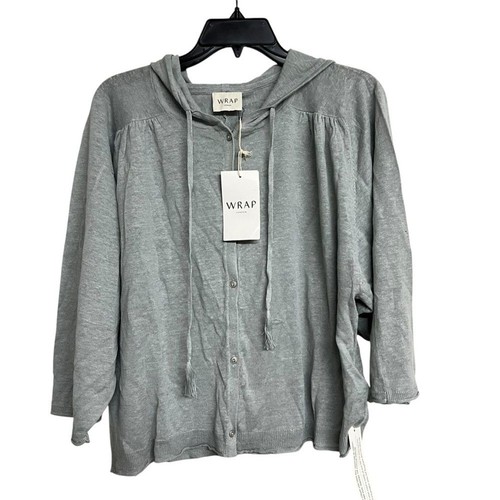 New Wrap London Button Down Hooded Cardigan Sweater Powder Blue