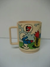 smurfs plastic deka cup/mug 1980s vintage excellent condition