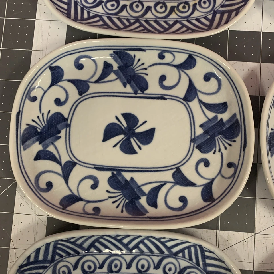 6 Platos de Cerámica Blanco Azul Espiral Diseño Flor Plato Decoración Hogar Foto 4 de 4