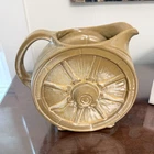 Frankoma Brown Glossy Ceramic Pitcher Wagon Wheel Pattern Handle Art Pottery