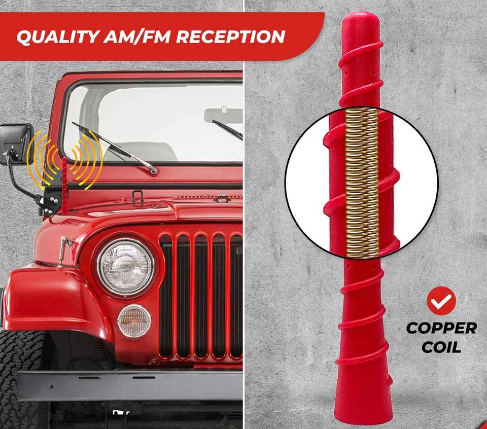 Antena espiral roja ICBEAMER 7 pulgadas para Jeep, RAM, camionetas Ford, Radio Boost Foto 4 de 4