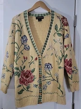 BUSHWACKER Vintage Cottagecore Floral V-neck Button Down Cardigan Sweater Sz M
