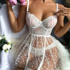 Womens Sexy Lace Bodys Lingerie Sling Babydoll Bodysuit Nightwear Underwear